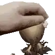 a person 's hand is reaching into a small cup
