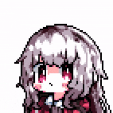 a pixel art of a girl with long purple hair