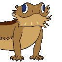 a cartoon lizard with a beard and blue eyes
