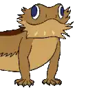 a cartoon lizard with a beard and blue eyes