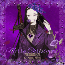 a picture of a girl with a sword and the words merry christmas on it