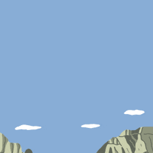 a cartoon drawing of a river running through a canyon