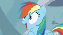 a cartoon pony with a rainbow mane and tail