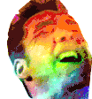 a close up of a person 's face with a rainbow of colors on it