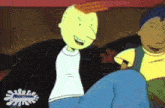 two cartoon characters are sitting next to each other with a nicktoons logo in the corner