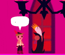 a cartoon character with a speech bubble standing next to another character