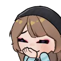 a cartoon girl wearing a black hat is covering her mouth