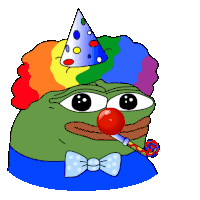 a cartoon of a frog dressed as a clown with a lollipop in his mouth