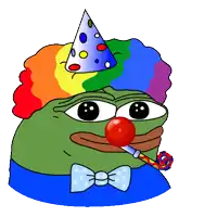 a cartoon of a frog dressed as a clown with a lollipop in his mouth