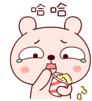 a cartoon bear is crying while eating a cup of popcorn