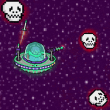 a pixel art illustration of a space ship shooting a laser