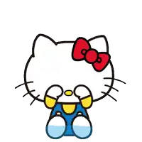 a blue hello kitty with a red bow on her head
