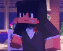 a minecraft character wearing a tuxedo with a red rose on his lapel