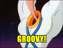 a cartoon character with the word groovy written in yellow