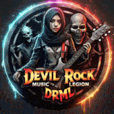 a poster for devil rock music legion shows a woman holding a guitar