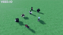 a group of roblox characters are standing in a grassy field with the words veed.io written above them