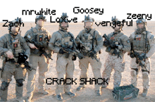 a group of soldiers are posing for a picture with the name crack shack written on the bottom