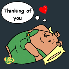 a cartoon of a bear with a thought bubble saying thinking of you