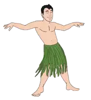 a cartoon of a shirtless man in a green skirt