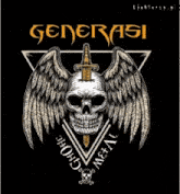 a skull with wings holding a sword and the word generasi on the bottom right