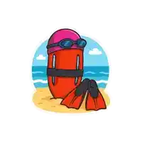 a life preserver with goggles and flippers is sitting on the beach