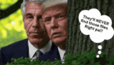 two men behind a tree with a speech bubble that says they 'll never find those files right pal