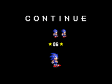 a sonic the hedgehog video game screen that says continue on the bottom