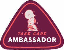 take care ambassador badge charlie brown snoopy peanuts hug