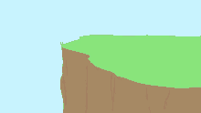 a cartoon drawing of a cliff with a blue sheep on it