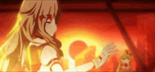 a girl with long blonde hair is dancing in a red room