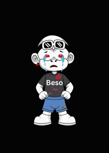 a cartoon character with a black shirt that says beso