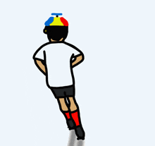 a man wearing roller skates and a colorful hat