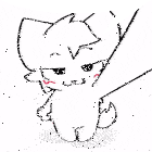 a black and white drawing of a cat with a leash on it .