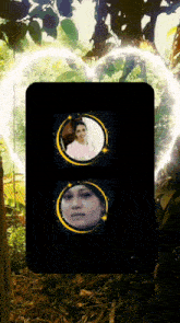 a picture of a woman in a heart shaped frame on a phone screen