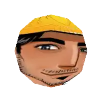 a cartoon of a man with a beard wearing a yellow hat
