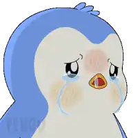 a penguin is crying with tears coming out of his eyes