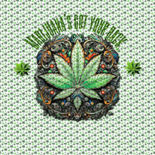 a marijuana leaf on a white background with the words marijuana 's got your back below it