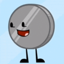 a coin with arms and legs is standing next to a cartoon character .