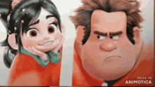 a couple of cartoon characters standing next to each other with the words made in animatica on the bottom right
