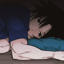 a drawing of a person laying down with a blue pillow