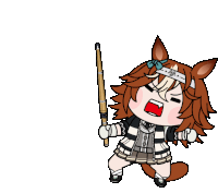 a cartoon drawing of a horse holding a stick