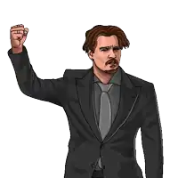 a cartoon of a man in a suit and tie raising his fist