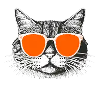 a black and white cat wearing green sunglasses on a white background