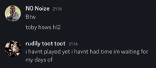 a screenshot of a conversation between no noize and toby hows hl2