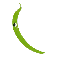 a green bean with a black eye and mouth