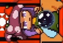 a pixel art drawing of a person standing next to another person .