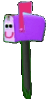 a purple mailbox with a pink envelope in it