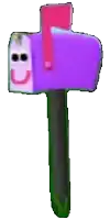 a purple mailbox with a pink envelope in it