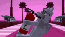 a minecraft character is holding a red fire extinguisher with the number 11 on it