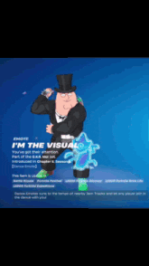 a screenshot of a video game that says i 'm the visual on the bottom